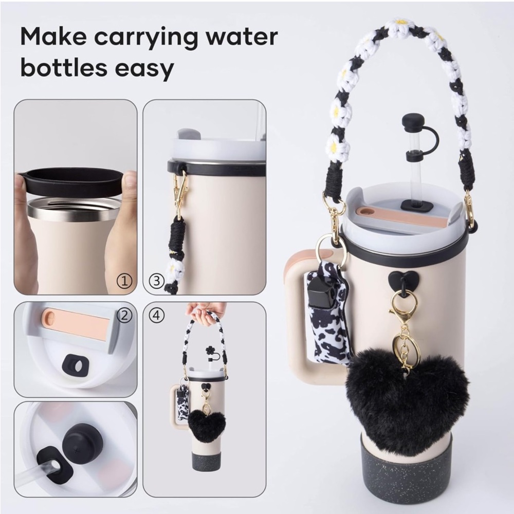 Stylish Water Bottle Holder with Heart Charm